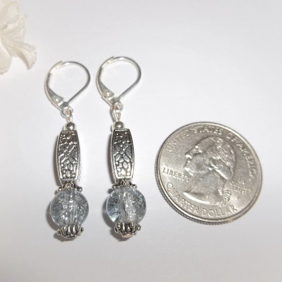 Silver And Blue Beaded Drop Earrings Set Dangle Handmade Lever Back NWT A606 - Picture 3 of 7